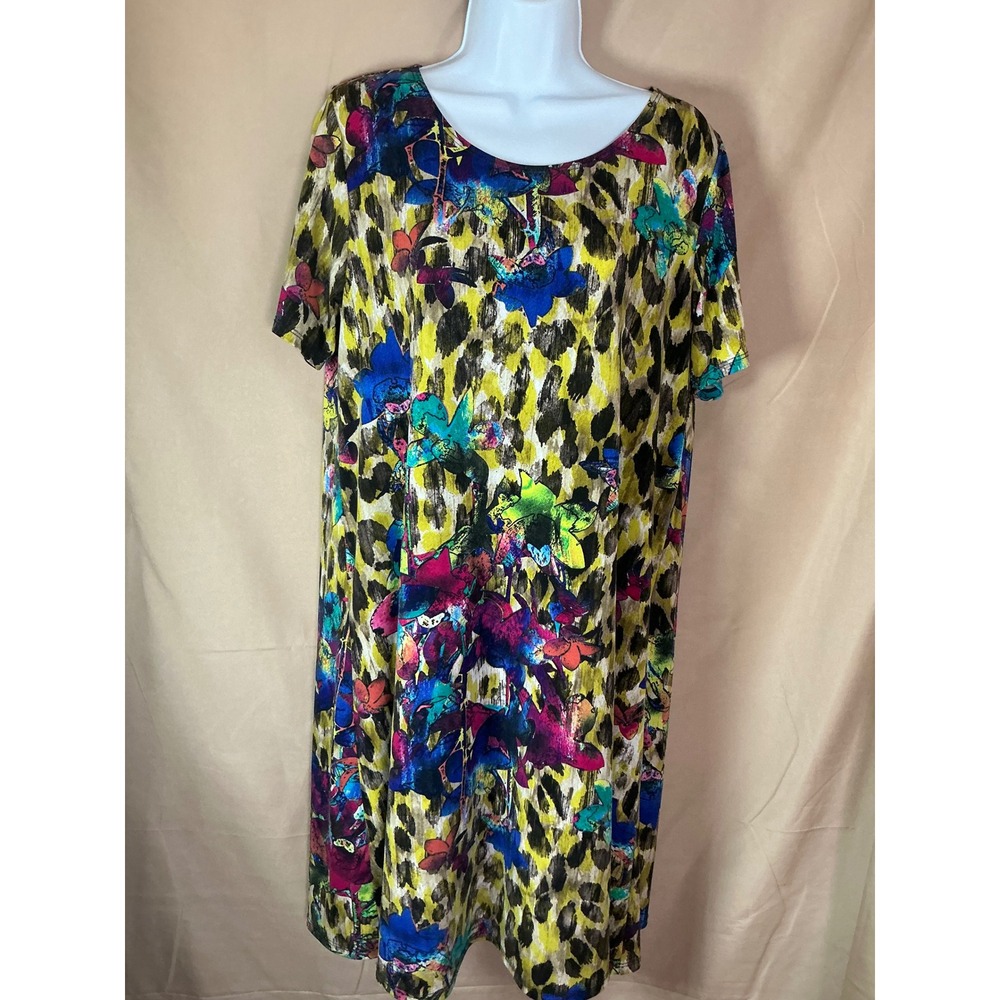 Sea&Anchor Shift Dress Womens L Multicolor Excellent Leopard Floral Short Sleeve